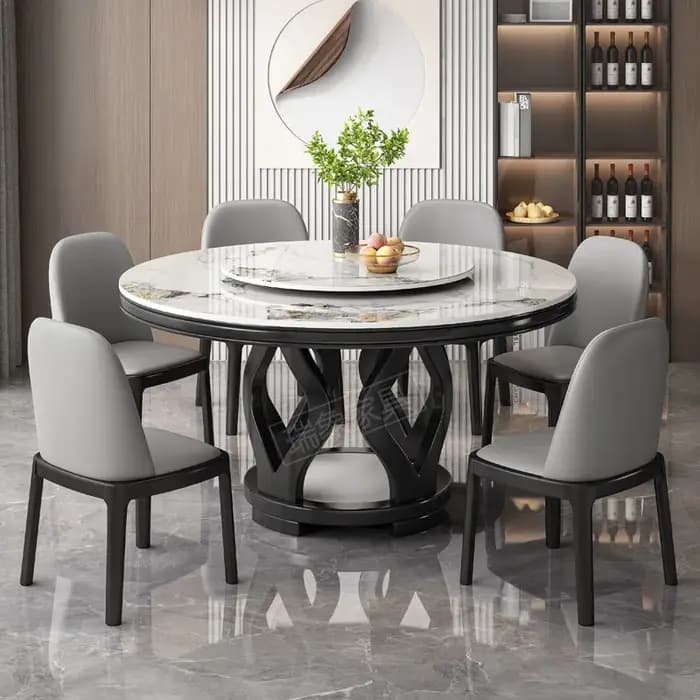 Table de salle à manger ronde en marbre avec chaises