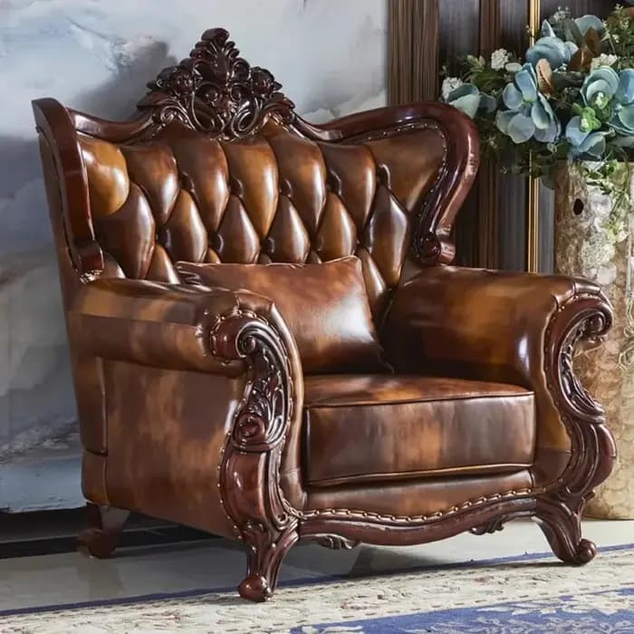 Ensemble de canapés 3 pièces de luxe vintage européen et américain en cuir pleine fleur de première qualité