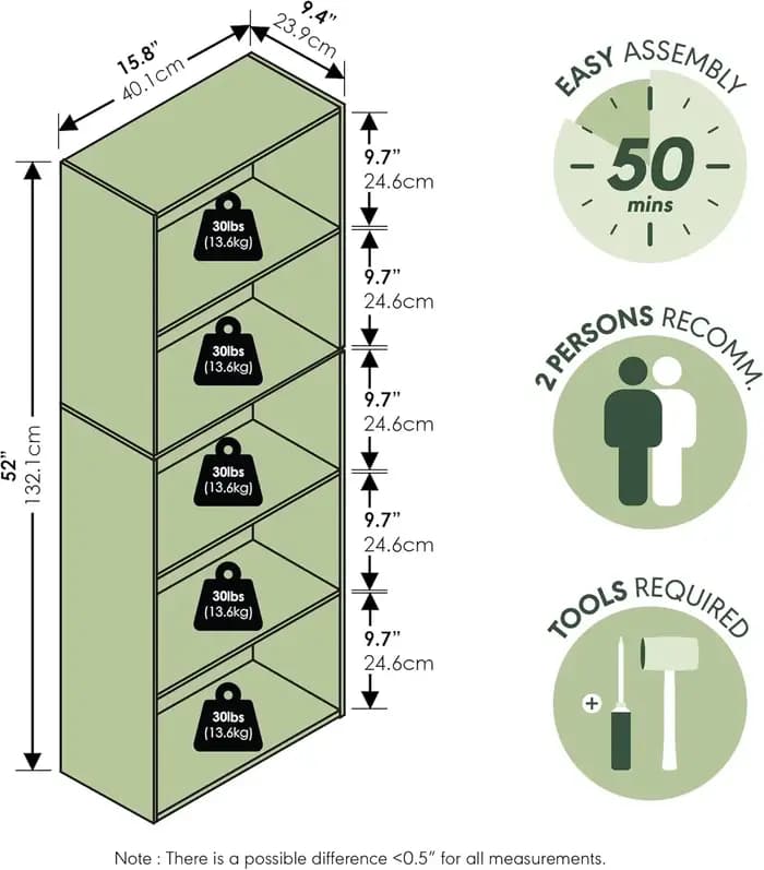 Étagère à 5 niveaux en forme de cube avec étagères ouvertes pour salon, chambre à coucher, bureau à