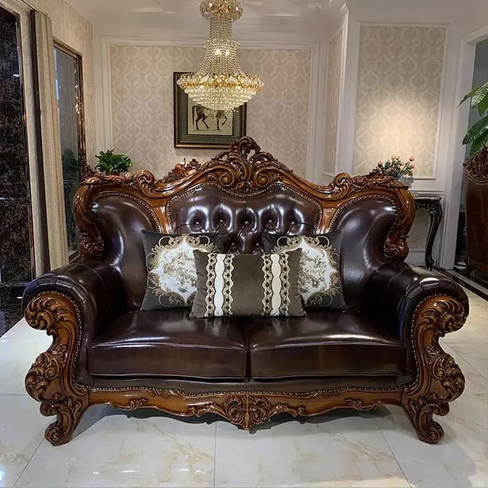Meubles de salon de villa en cuir pleine fleur de luxe européen et américain