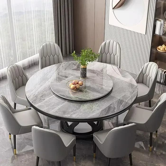 Table de salle à manger ronde en marbre avec chaises