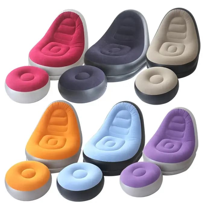 NOUVEAU Fauteuil Gonflable Pliant en PVC Floqué avec Repose-Pieds – Canapé