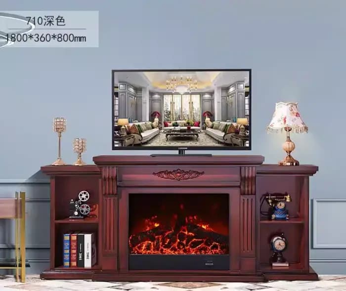 Meuble TV avec cheminée pour salon et chambre à coucher, contour de pierre empilée et télécommande,