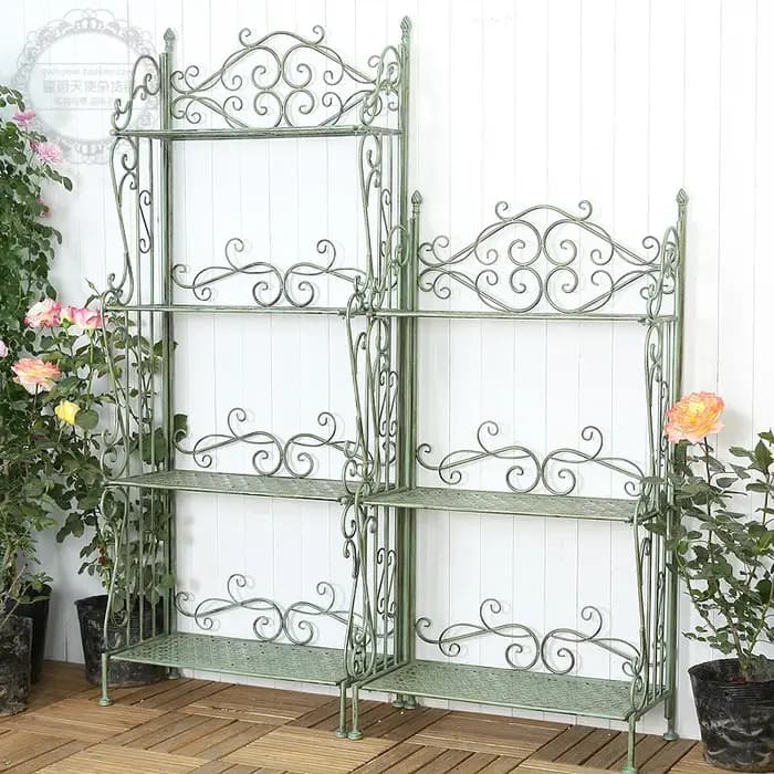 Pays américain rétro en fer forgé trois ou quatre couches support de fleurs intérieur extérieur jard