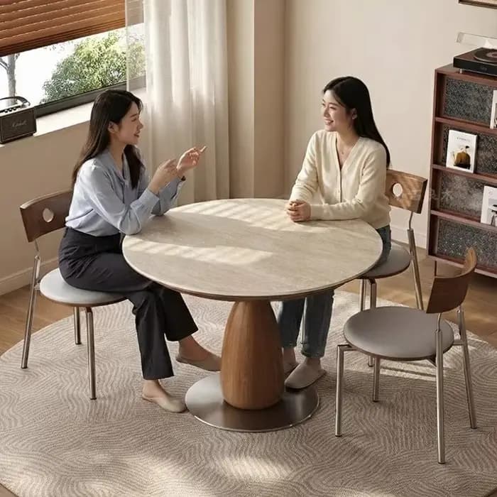 Table à manger ronde rétractable en dalle de roche de luxe moderne 90cm 100cm 110cm et ensemble de 4