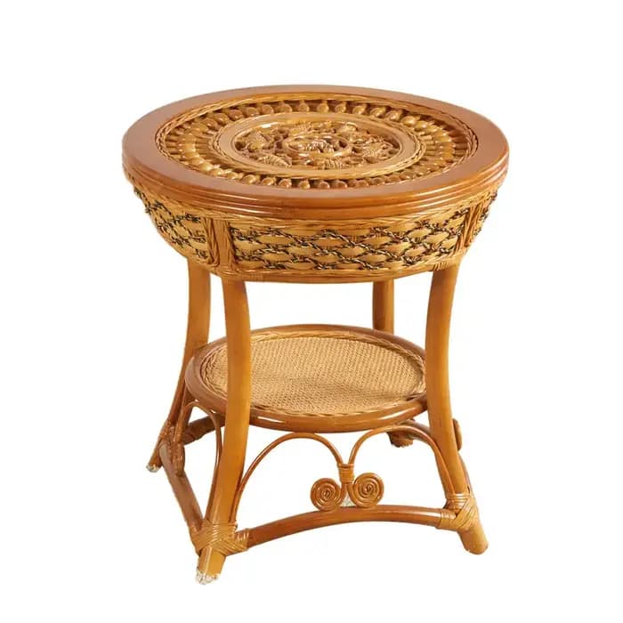Table basse ronde artistique en rotin