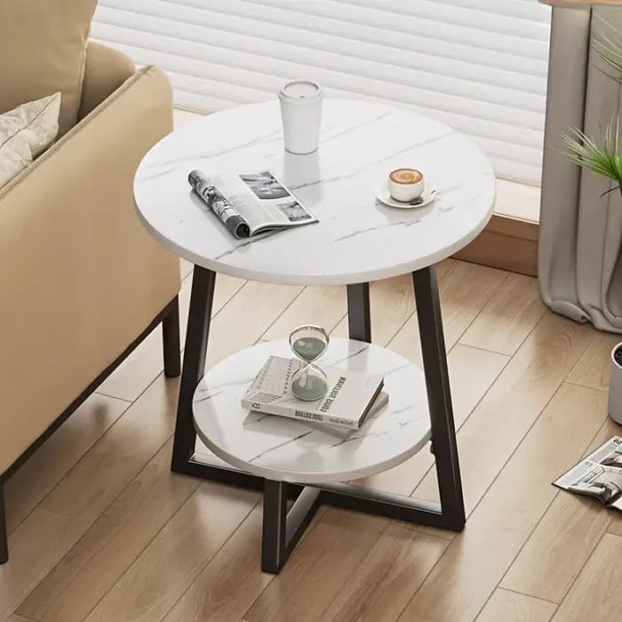 Table basse double couche avec étagère de rangement – Côté canapé moderne