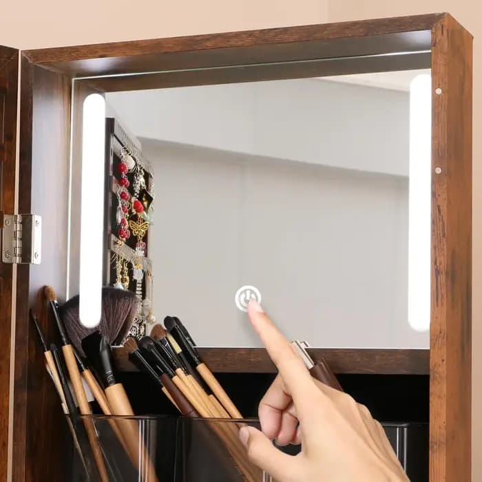 Armoire à bijoux avec miroir pleine longueur pivotant à 360° - Armoire sur pied avec miroir intégré