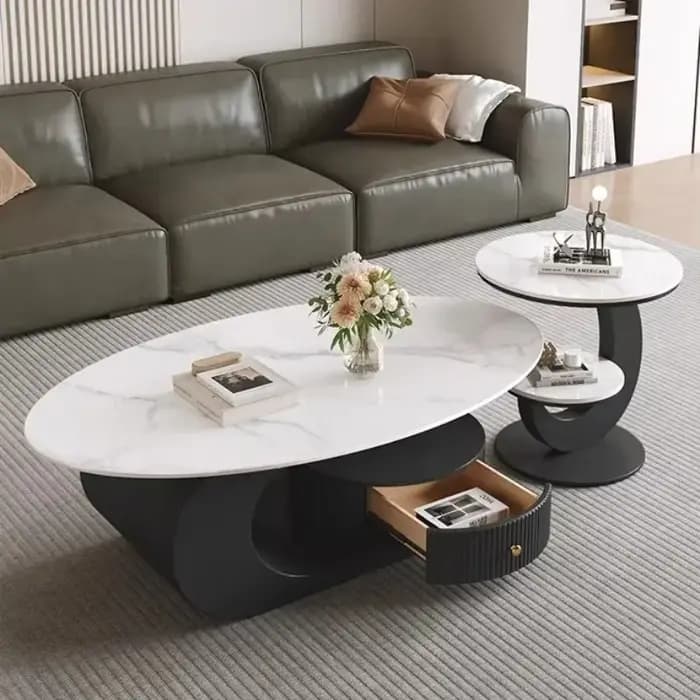 Table basse ovale en marbre pour salon