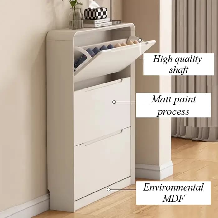Meuble à chaussures blanc d'intérieur moderne ultra-mince pour entrée et couloir, multi-niveaux, étr