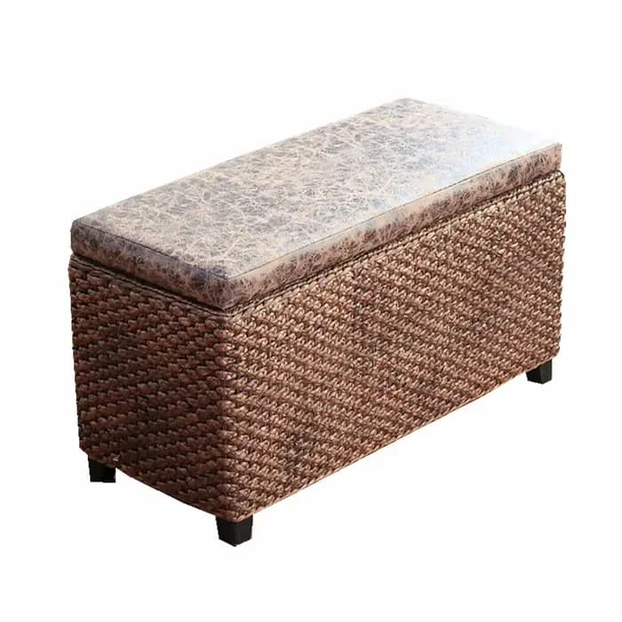 Banc ottoman en bois massif rembourré, tissage en rotin, pour couloir, entrée, avec organisateur sou