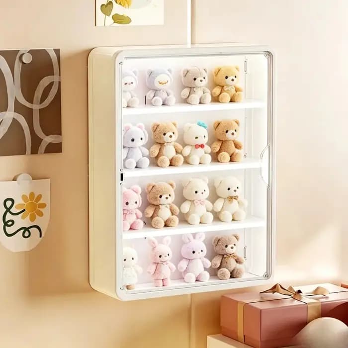 Vitrine murale blanche à 4 niveaux, étagère transparente anti-poussière pour le rangement de figurines Blind Box et la décoration intérieure