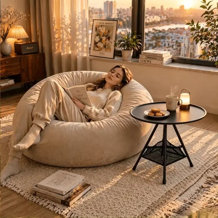 Table moderne pliable avec plateau à collation et bords surélevés - Gain de place, idéale pour chambre à coucher, baie vitrée - Table basse autoportante