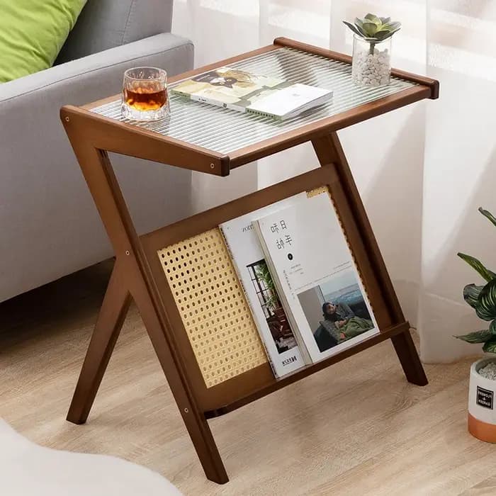 Table d'appoint en forme de Z, table à thé et à café créative avec étagère pour canapé, coin salon,