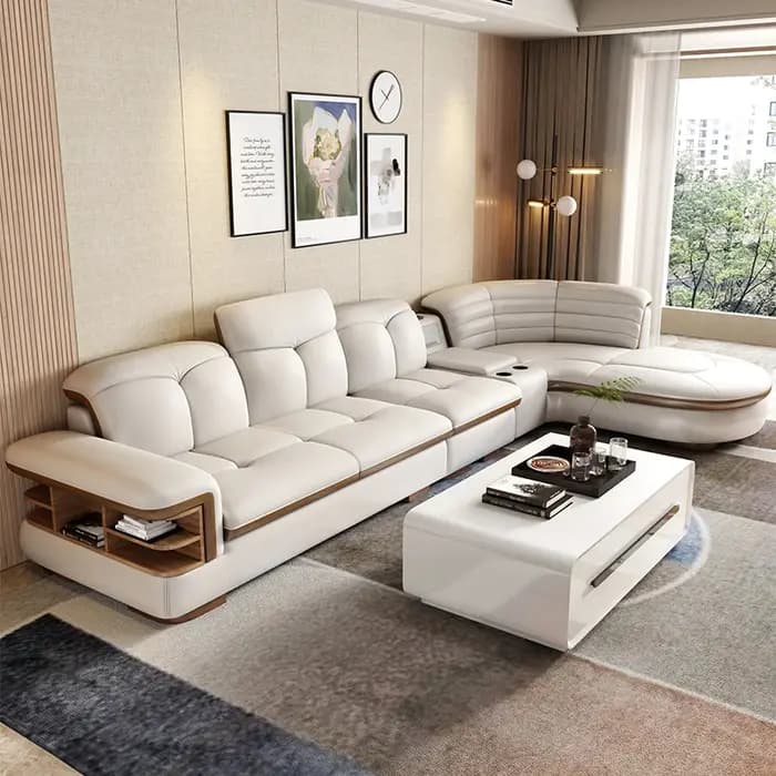 Canapés minimalistes modernes multifonctions en cuir véritable appartement