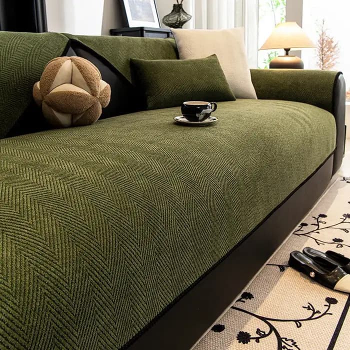 Housse de canapé en chenille verte unie, nouvelle, toutes saisons, haut de gamme, minimaliste, antid