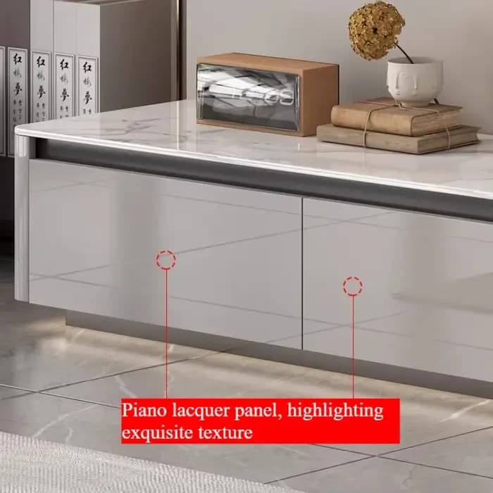 Meuble TV de salon 70 pouces blanc moderne avec étagères