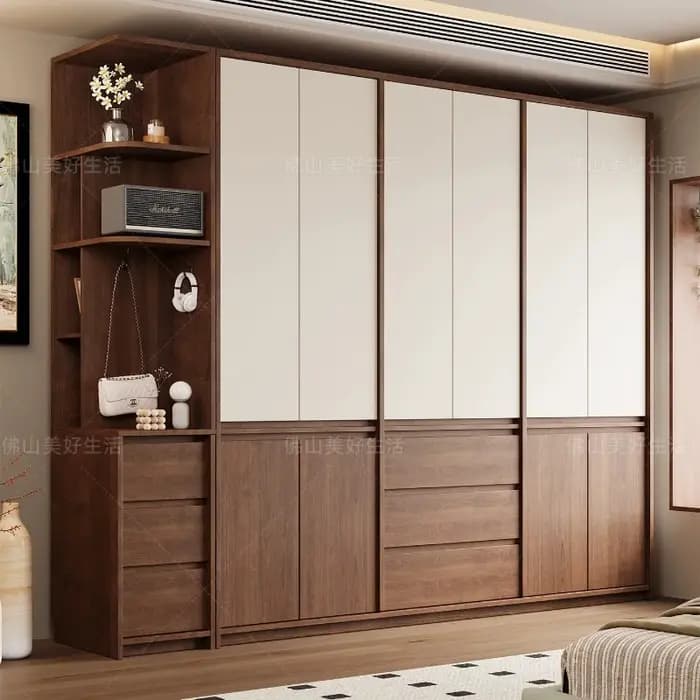Armoire bibliothèque en bois massif avec tiroirs