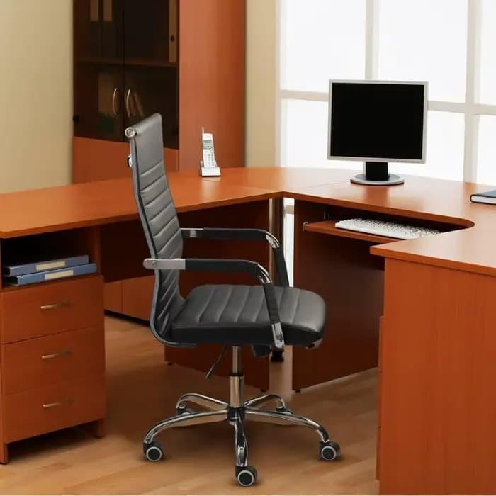 Chaise de bureau nervurée Furmax à dossier haut en cuir PU chaise de conférence de direction chaise