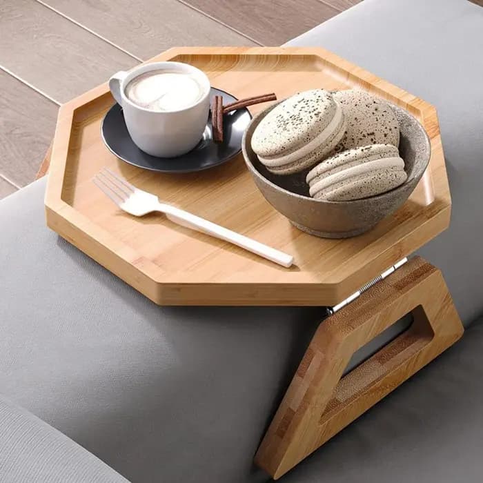 Plateau d'accoudoir de canapé, plateau de canapé pliable en bois et en bambou, à utiliser pour mange