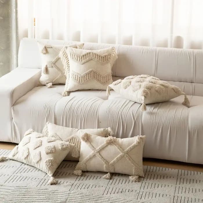 Bohème canapé taie d'oreiller Cojines Beige rayé peluche