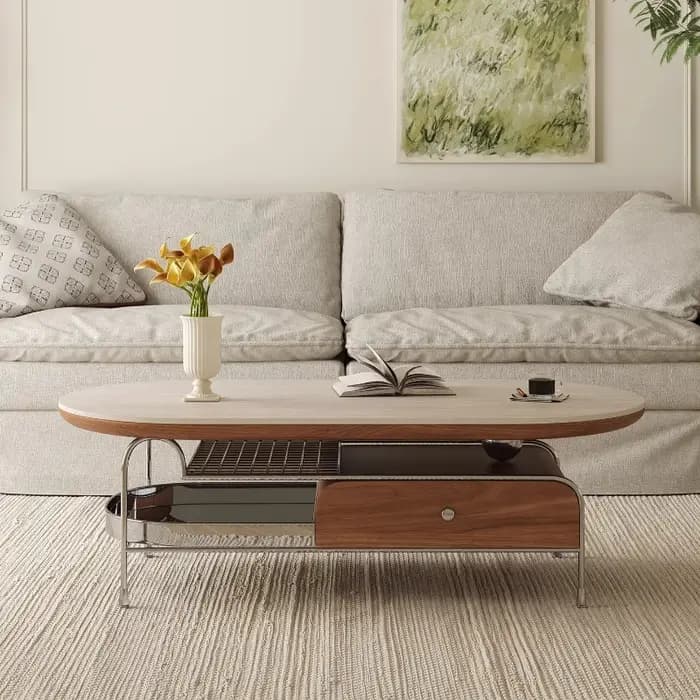 Nouvelle Table Basse Ovale 2026 avec Rangement