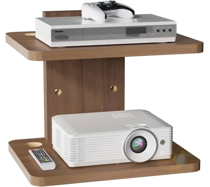 Étagères flottantes en bois sous le meuble TV pour projecteur