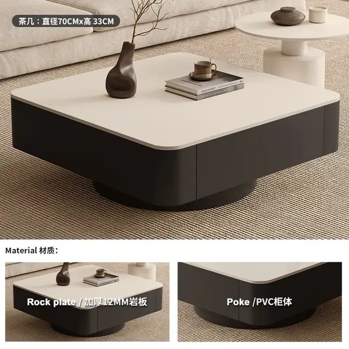 Table basse de salon Bauhaus, table classique de luxe pour appartement, table noire avec rangement,