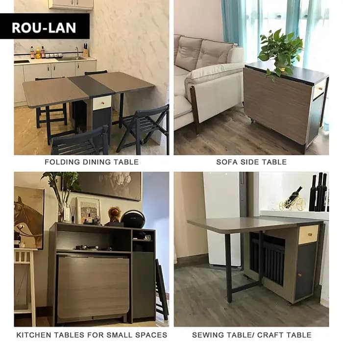 Table de Salle à Manger Pliante avec Rangement T1 et Deux Tiroirs de Rangement