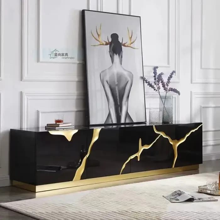 Buffet de Luxe Noir/Blanc avec Accent localité Meuble de Rangement Brcorporelle pour Salon ou Salle à Manger