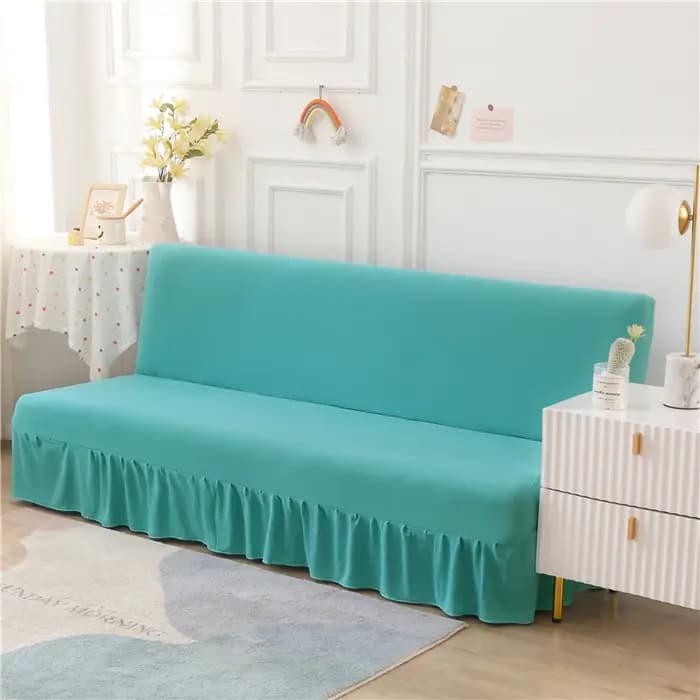Housse de canapé-lit pliable élastique de couleur unie avec jupe