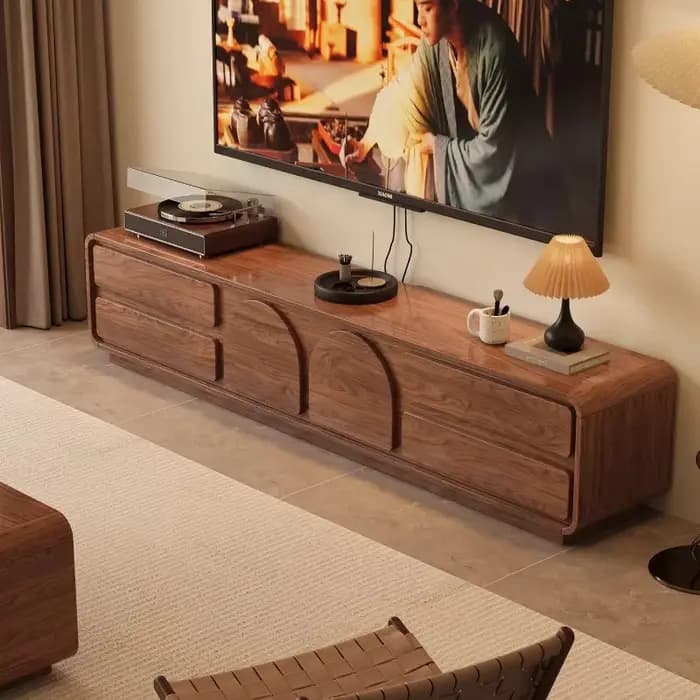 Meuble TV en bois de noyer avec coins arrondis