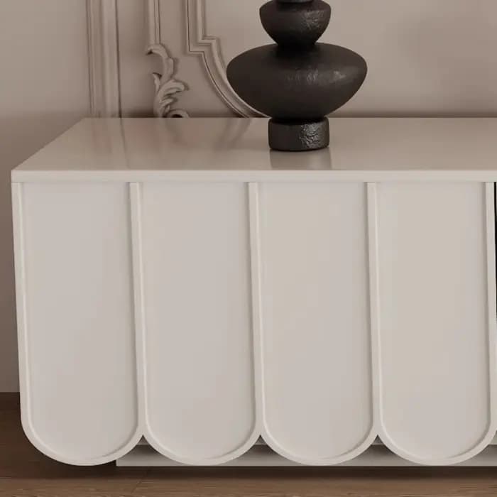 Meuble TV blanc brillant en bois massif