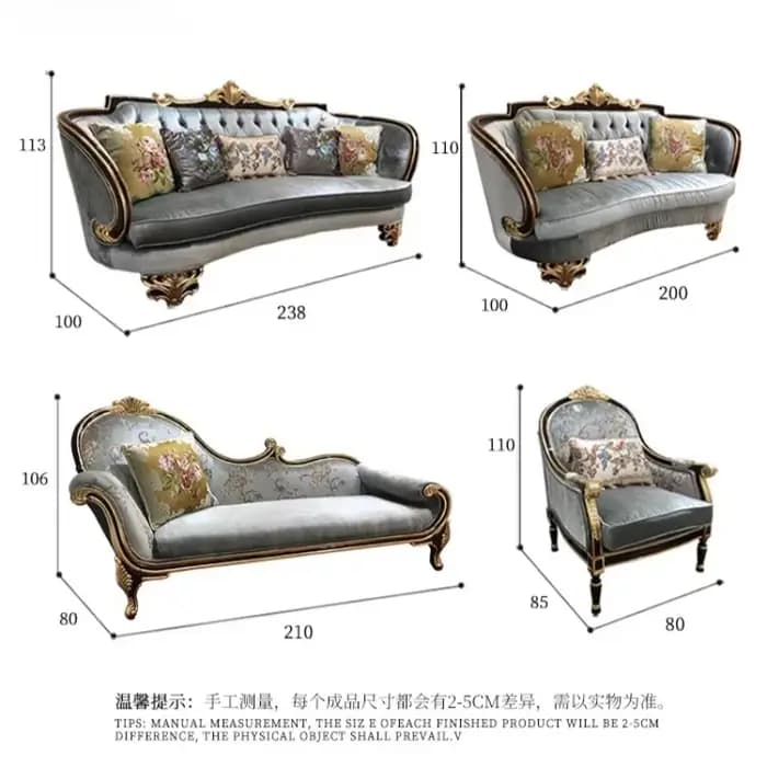 Ensemble de canapés en tissu de luxe royal français européen