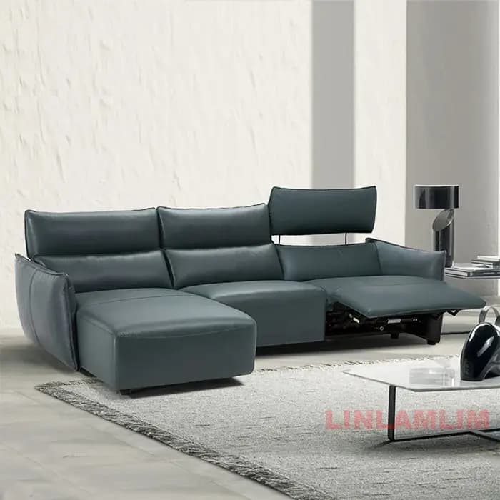 Canapé sectionnel inclinable en cuir véritable à double moteur avec appui-tête réglables