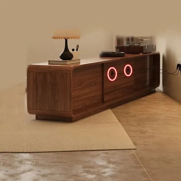 Meuble TV en bois de noyer avec coins arrondis
