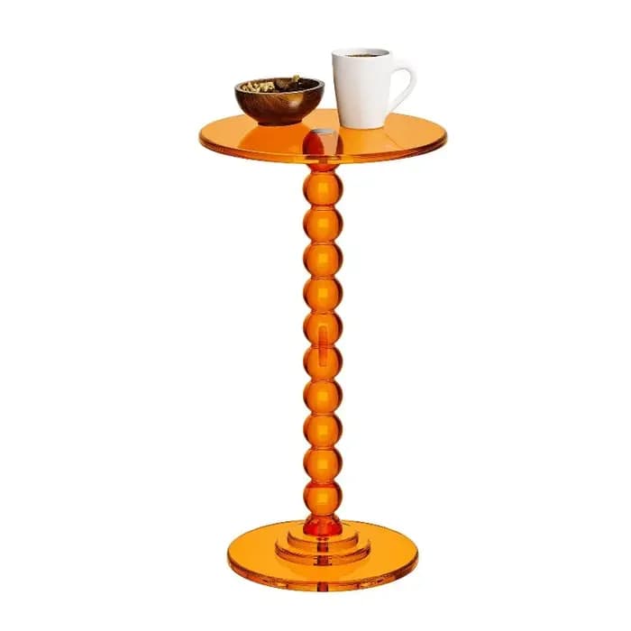 Table d'appoint ronde en acrylique transparent avec perles