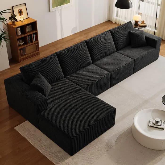 Canapé modulaire en forme de L de 139 pouces, assise profonde, sans cadre, en velours côtelé, salon,