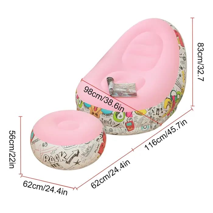 1 fauteuil pouf, canapé gonflable pliable floqué
