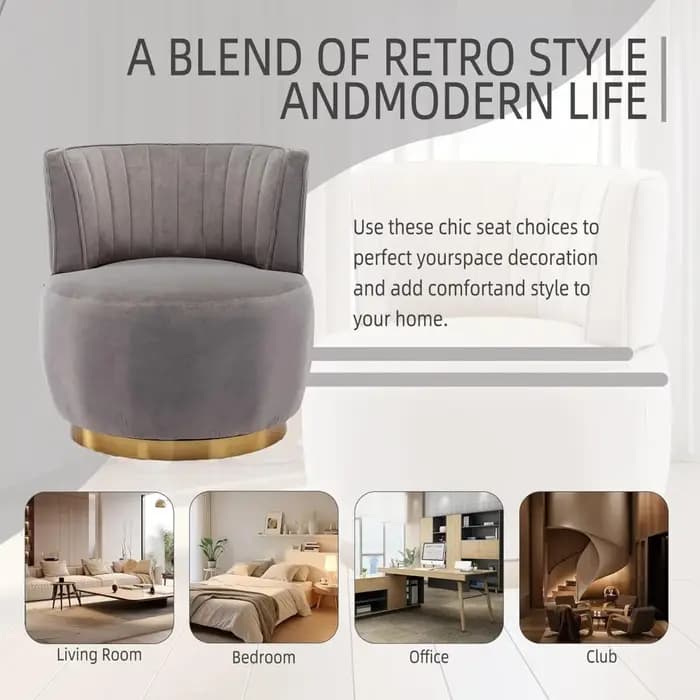 Chaise d'appoint pivotante moderne avec dossier incurvé, fauteuil pivotant rond, chaise baril pour s