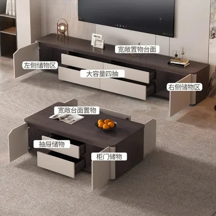Meuble TV de salon, style moderne du milieu du XXe siècle, table TV de luxe, centre de divertissement à domicile, support pour meuble de rangement.