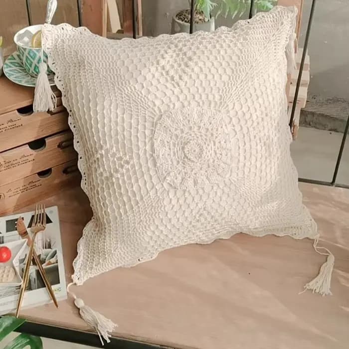 Juste de coussin au crochet en coton et lin, taie d'oreiller tissée à la main, oreillers décoratifs