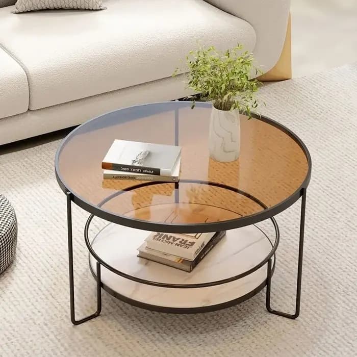 Changhong table basse en verre trempé petit appartement salon rond ménage minimaliste mini table