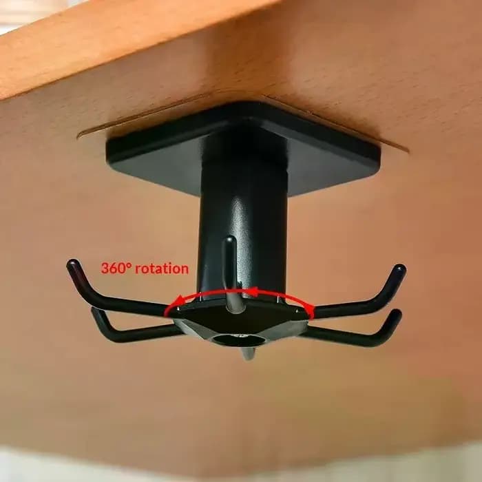 Support adhésif pour ustensiles de cuisine sous l'armoire avec rotation à 360° et 6 crochets pour le rangement