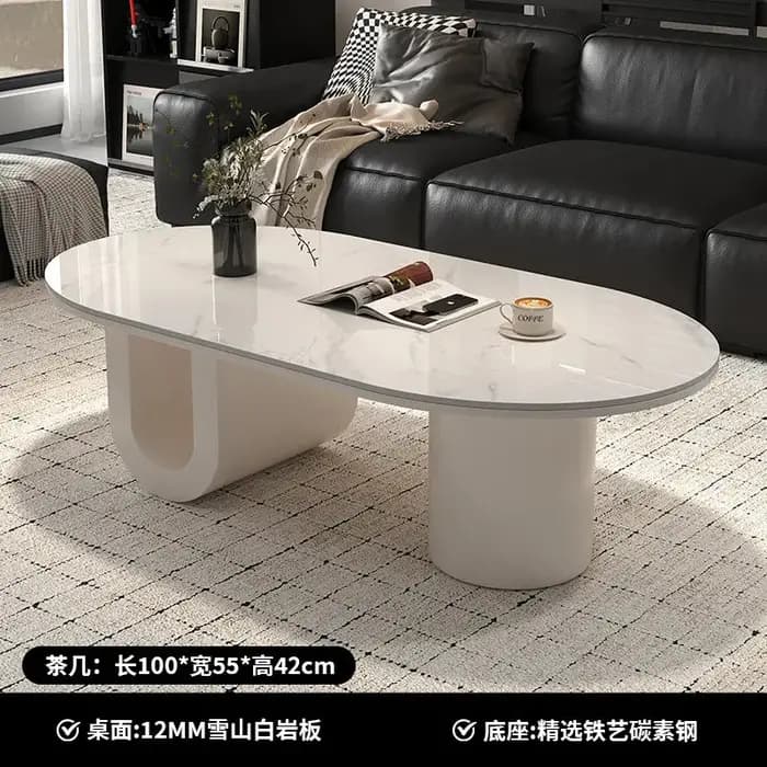 Table basse moderne ovale transparente blanche de qualité supérieure pour salon, table basse unique