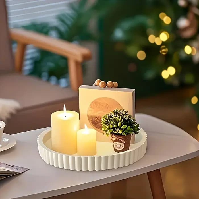 Plateau de table basse rond blanc ondulé