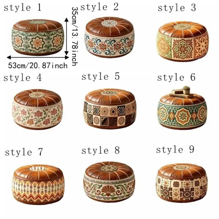 Housse de pouf de style bohème, ottoman de rangement pliable non rembourré en cuir PU, sac de rangement grande capacité pour vêtements, balcon