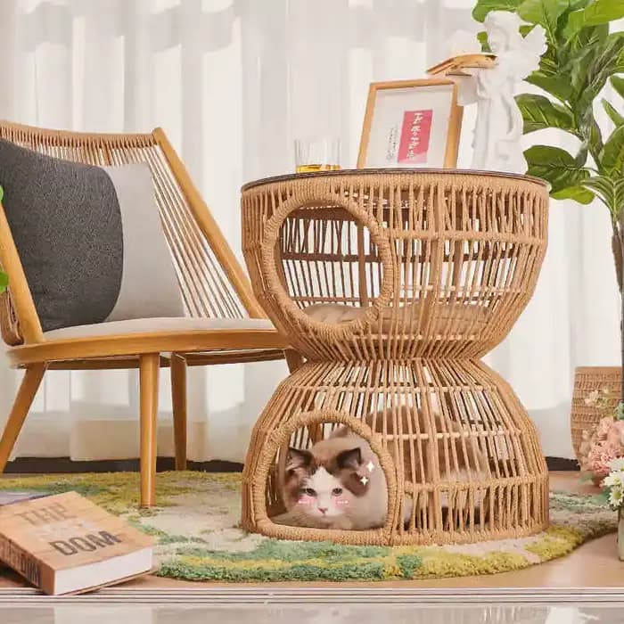 Style japonais salon canapé Table d'appoint d'angle balcon Double litière de chat jour chat partagé