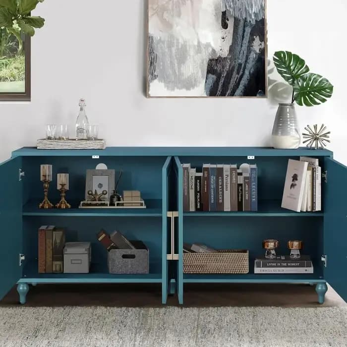 Buffet Credenzas pour salon, table d'entrée bleue de 63 pouces avec armoire d'appoint de rangement,