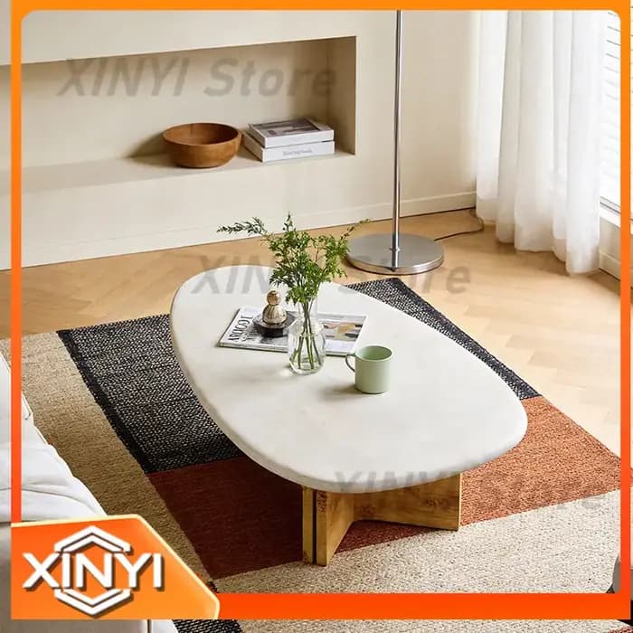 Table basse en bois massif naturel et travertin